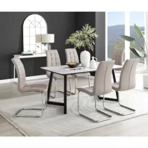 Image of Furniturebox Carson White Marble Effect Rectangular 160cm Dining Table & 6 Cappuccino Murano Faux Leather Chairs