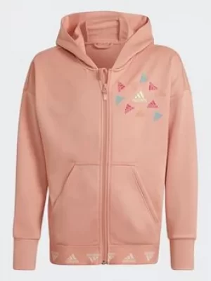 Image of adidas Aeroready Up2move Cotton Touch Training Loose Full-zip Hoodie, Pink/White, Size 9-10 Years, Women