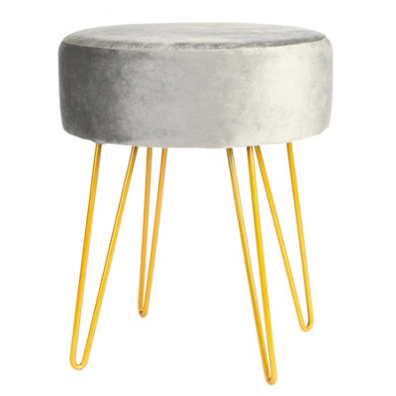 Image of Harbour Housewares Velvet Footstool - Round Modern Dressing Table Footstool Vanity Seat Chairs - 40 X 35Cm - Grey/gold