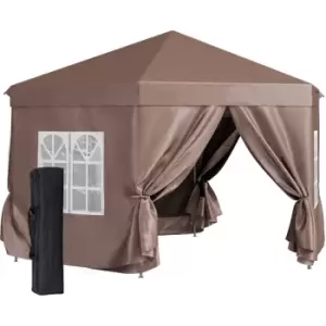 Image of 4x4m Garden Gazebo Tent Outdoor Metal Adjust Sun Shade w/ Zippered Net - Brown - Outsunny