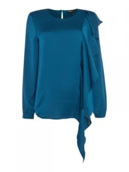 Image of DKNY Long sleeve ruffle front blouse Teal