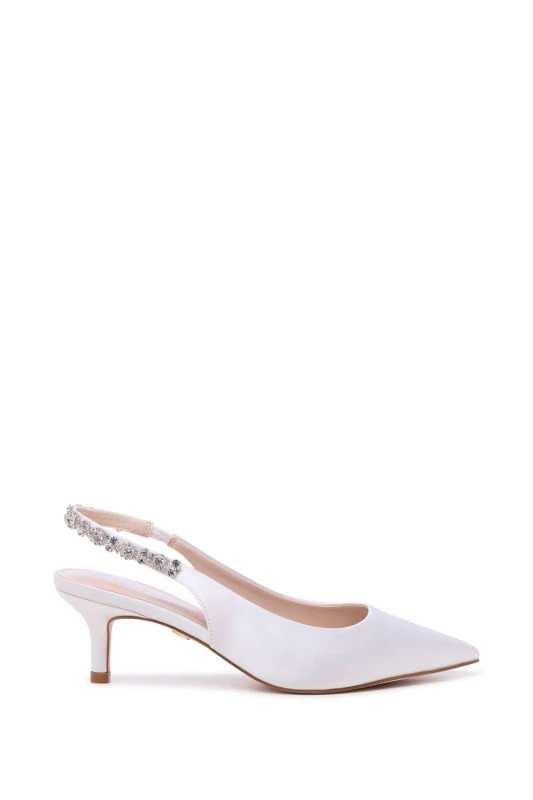 Image of Paradox London Womens Angelique' Sling Back Kitten Heel Wedding Shoes in Ivory Size: 3 Ivory Female 3