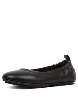 Image of FitFlop Allegro Leather Flat Ballerina Pump Shoes - Black, Size 5, Women