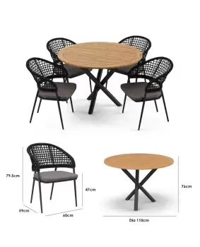 Image of Harbour Lifestyle Kalama 4 Seat Round Dining With Teak Table - Charcoal
