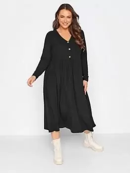 Image of Yours Long Sleeve Rib Midaxi Dress Black, Size 18, Women