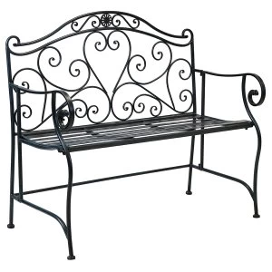 Image of Charles Bentley Heart-shaped 2-Seater Metal Bench - Antique Black