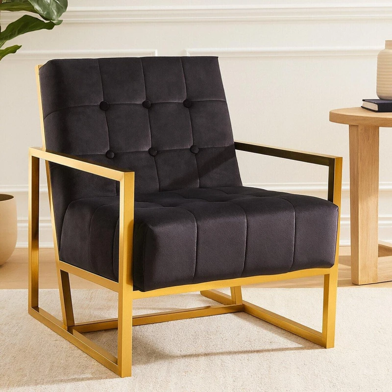 Image of Interiors by Premier Hana Black Velvet Chair With Gold Frame Black unisex One Size