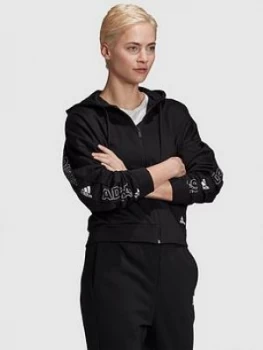 Image of adidas Badge Of Sport Printed Full Zip Hoodie - Black, Size 2XL, Women