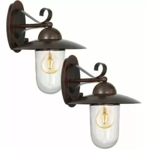 Image of Loops - 2 pack IP44 Outdoor Wall Light Antique Brown Steel Fisherman Lamp 1x 60W E27