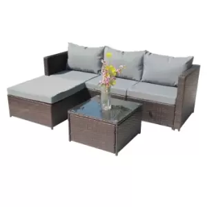 Image of Birchtree Rattan Garden Furniture Set Corner Sofa Glass Table Patio 5 Pieces - Brown