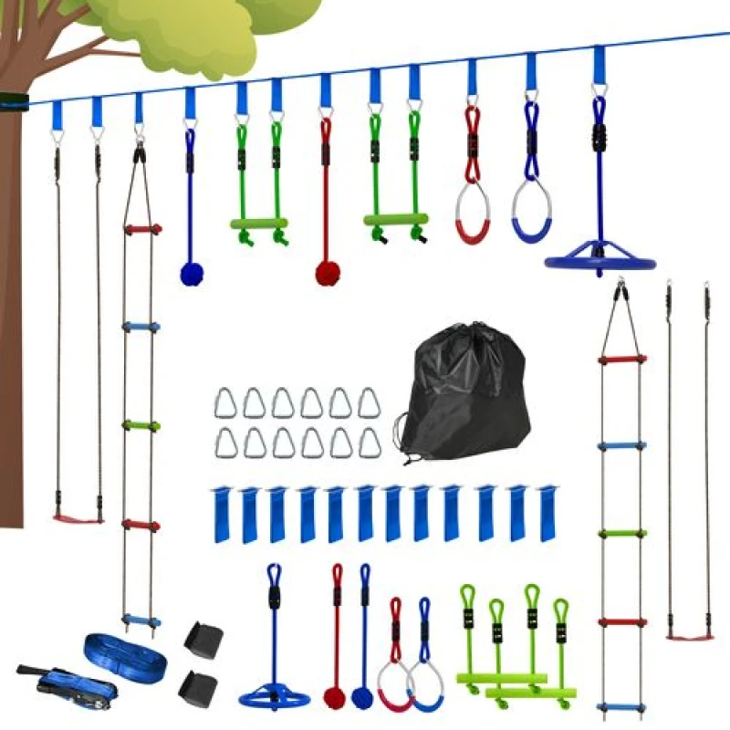 Image of AIYAPLAY 10 Piece Zip Line Kit for Kids, for Outdoor Garden, Multicolour Multi