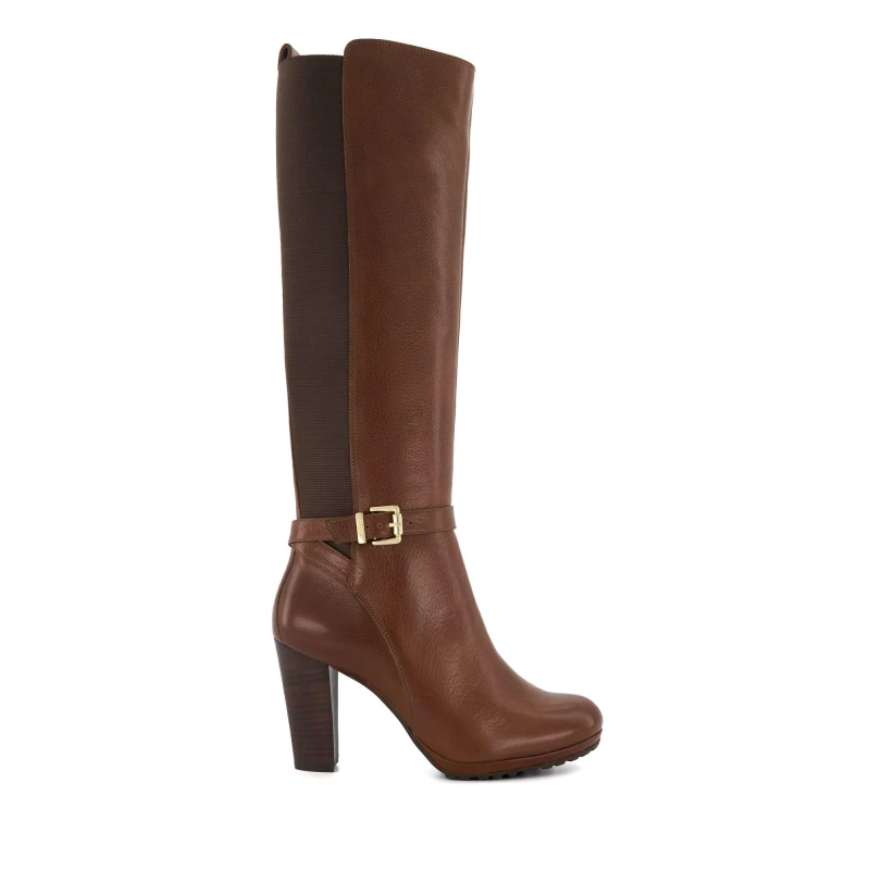 Image of Dune London Sareena Leather Knee High Boots - Brown Brown 5