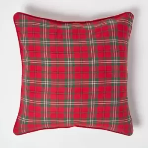 Image of Cotton Edward Tartan Cushion Cover, 60 x 60cm - Red - Homescapes