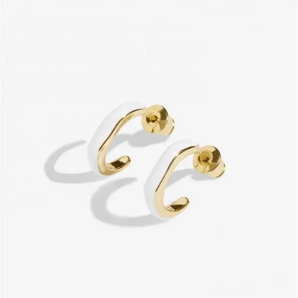 Image of Beau White Enamel Gold Plated Hoop Earrings 7118