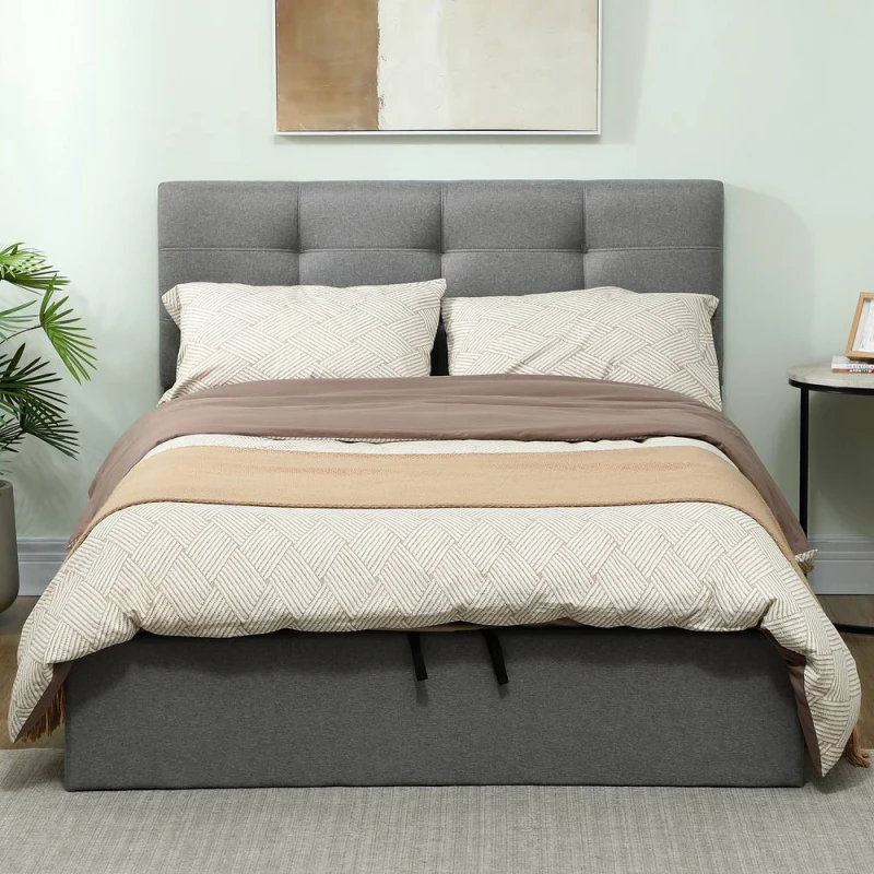 Image of HOMCOM Upholstered Ottoman Bed, Storage Bed Frame, Grey Size: Double Grey Unisex Double