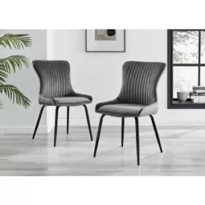 Image of Furniturebox UK - Nora Dark Grey Velvet Black Leg Dining Chairs (Set of 2)