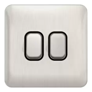 Image of Schneider Electric Lisse Screwless Deco - Double 2 Way Light Switch, 10AX, GGBL1022BSS, Stainless Steel with Black Insert