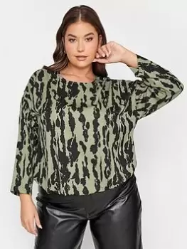 Image of Yours Dip Back Tee Aop Khaki Smudge Print, Green, Size 20, Women