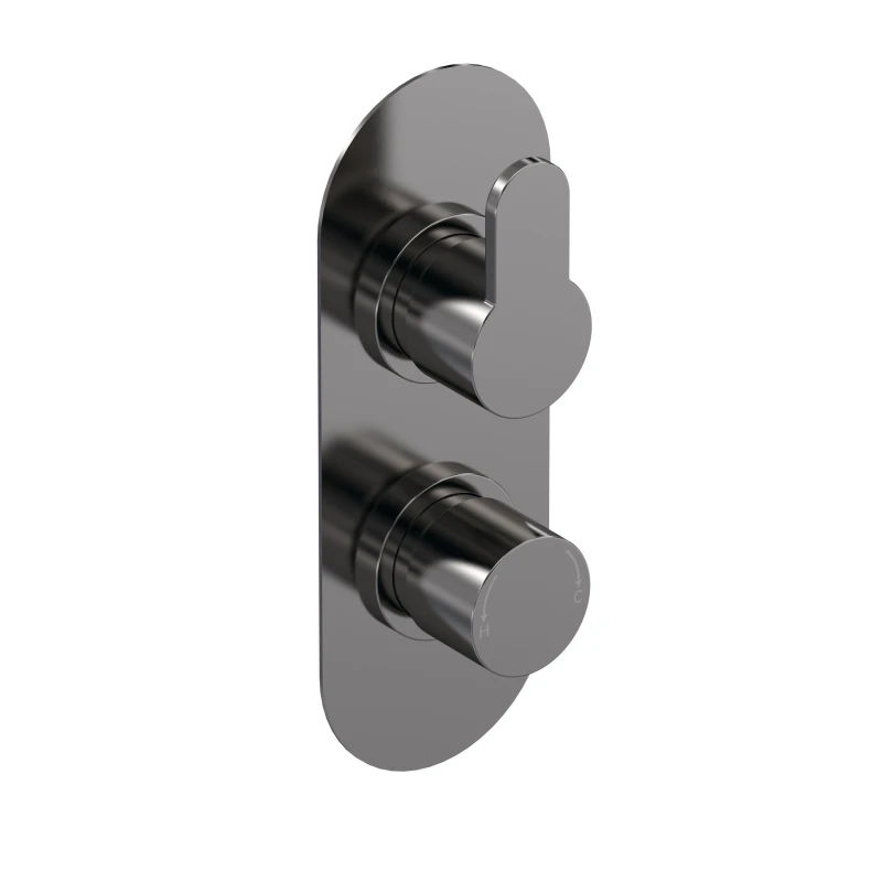 Image of Balterley Pride Round Concealed Twin Thermostatic Shower Valve 1 Outlet, Pewter in Silver Silver Unisex