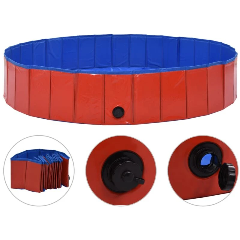 Image of vidaXL Foldable Dog Swimming Pool Red 160x30cm PVC Anti Slip Pet Water Centre