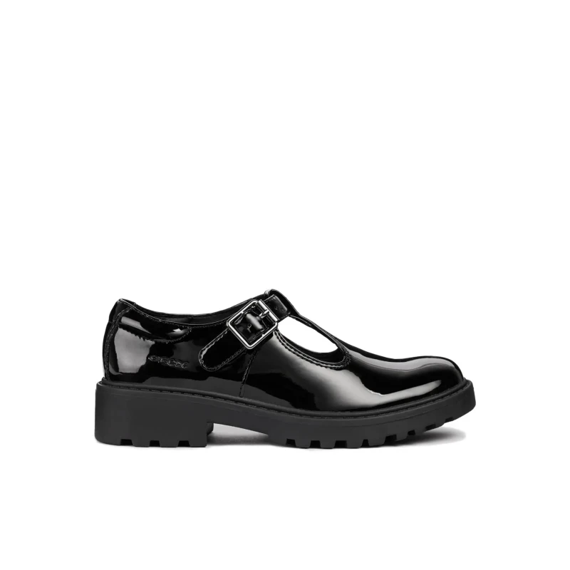 Image of Geox Geox Junior Casey T-Bar F Fit Shoes Black Patent Female Junior 5 QR07607
