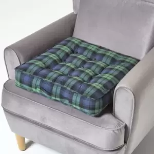 Image of Black Watch Tartan Cotton Armchair Booster Cushion - Green - Homescapes