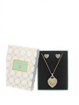 Image of Jon Richard Gold Plated Crystal Heart Filigree Mother Of Pearl Set