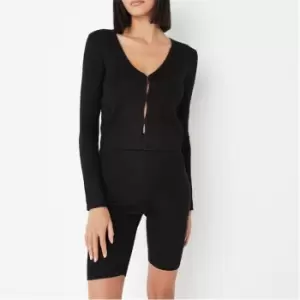 Image of Missguided Rib Knit Cardigan and Midi Skirt Co Ord Set - Black