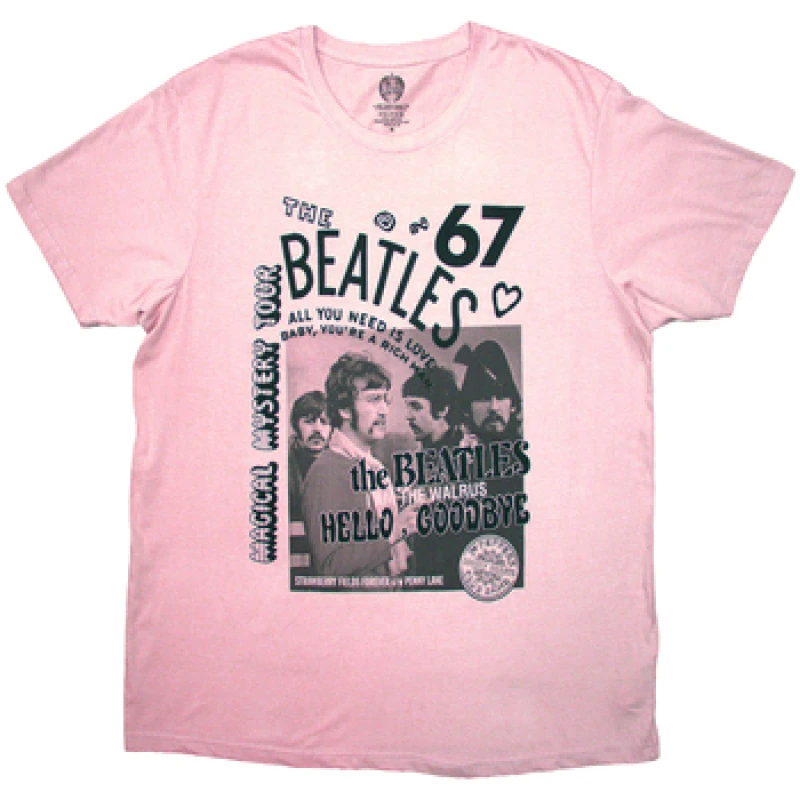 Image of The Beatles The Beatles Men 1967 T-Shirt in Pink Size: Medium Pink M Male 5063652183649