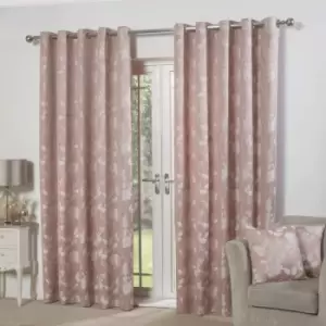 Image of Emma Barclay Butterfly Meadow Eyelet Curtain 66 X 54, 100% Polyester, Blush Pink, W 66 x Drop 54" (168 x 137cm)