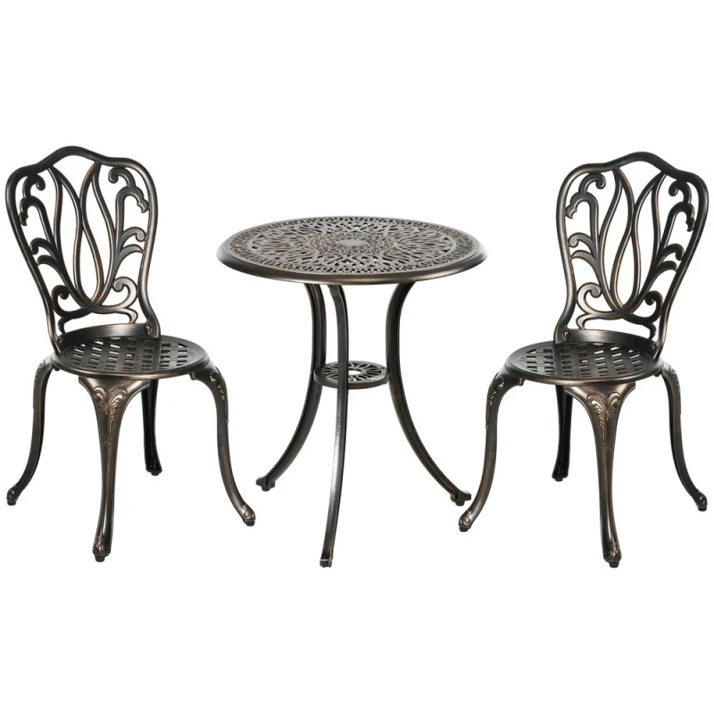 Image of Outsunny 3pc Patio Bistro Set Aluminium - Bronze, Brown 84G-335V00BN