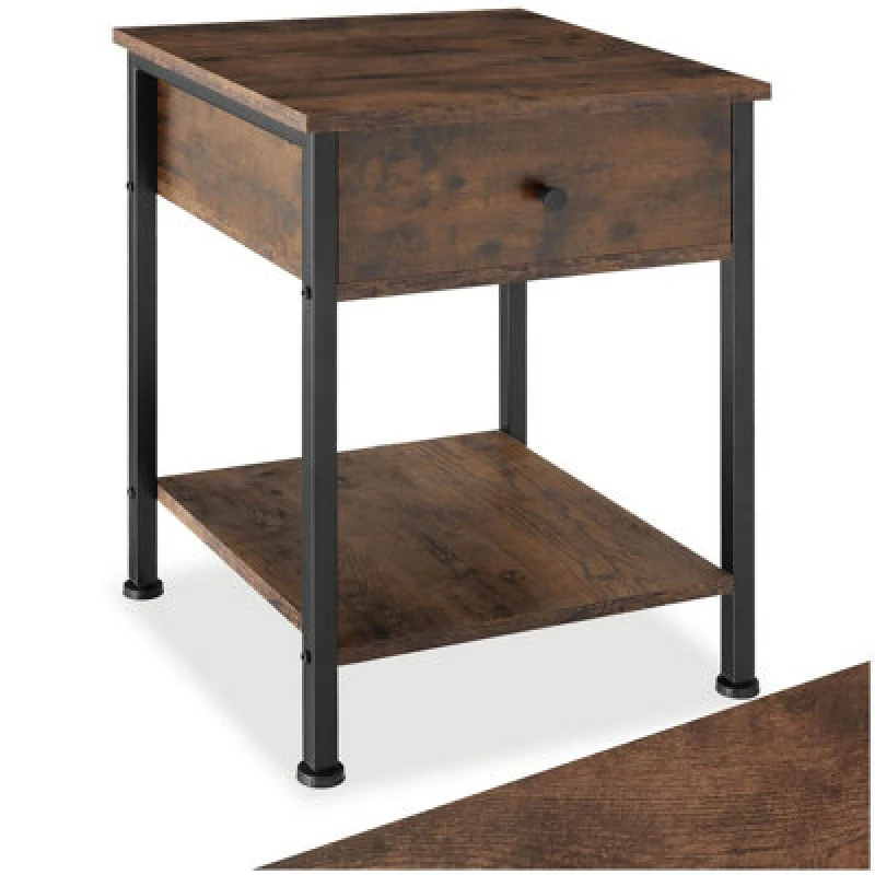 Image of Tectake Bedside Table Bradford - Industrial Wood Dark, Rustic