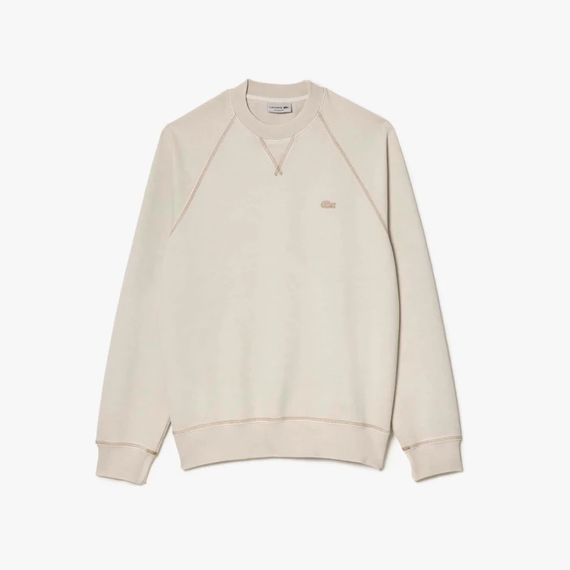 Image of Lacoste Round Neck Organic Cotton Sweatshirt - Beige Beige XS