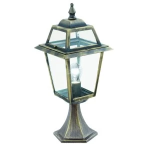 Image of 1 Light Outdoor Pedestal Lantern Black, Gold IP44, E27