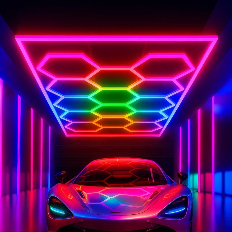 Image of ENER-J 255W Car Showroom Lights with 14 Hexagon design with frame RGBIC with Remote in White White Unisex