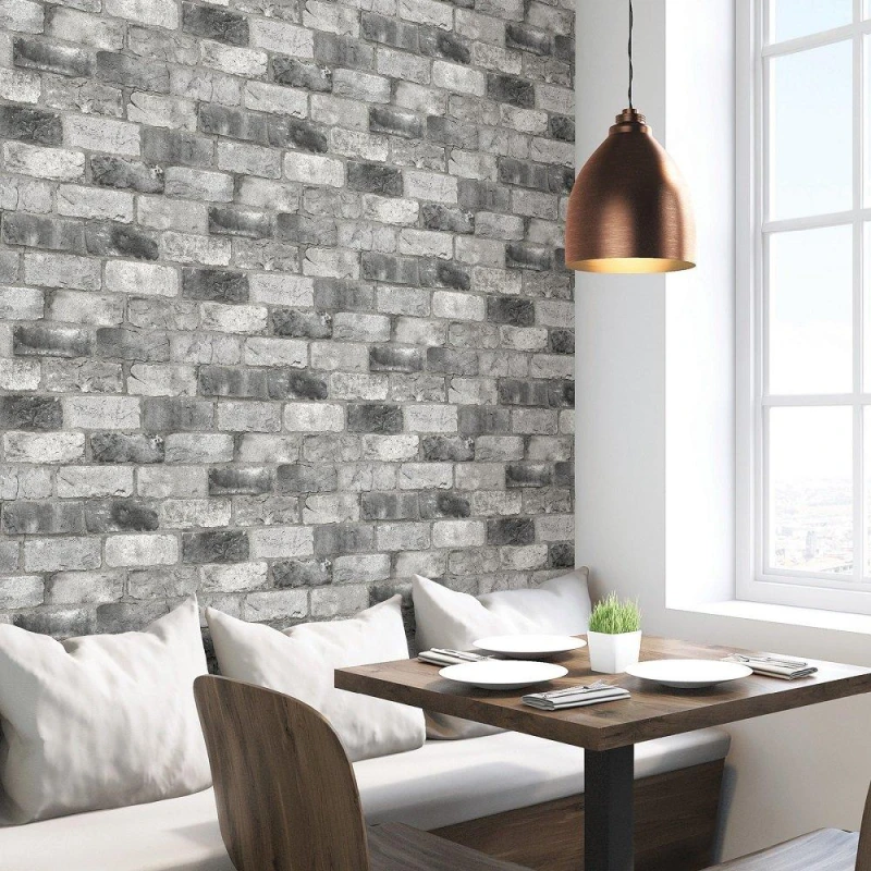 Image of Wall Pops Self Adhesive Wallpaper London Brick Grey Grey unisex 52CMX5.49M