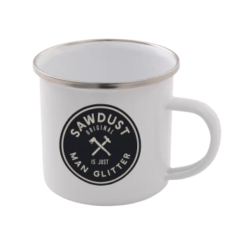 Image of Sawdust Is Just Man Glitter Enamel Mug - White