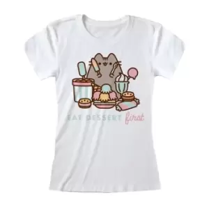 Image of Pusheen - Eat Dessert First Womens Small T-Shirt - White