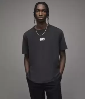 Image of AllSaints Mens Refract Crew T-Shirt, Washed Black, Size: M