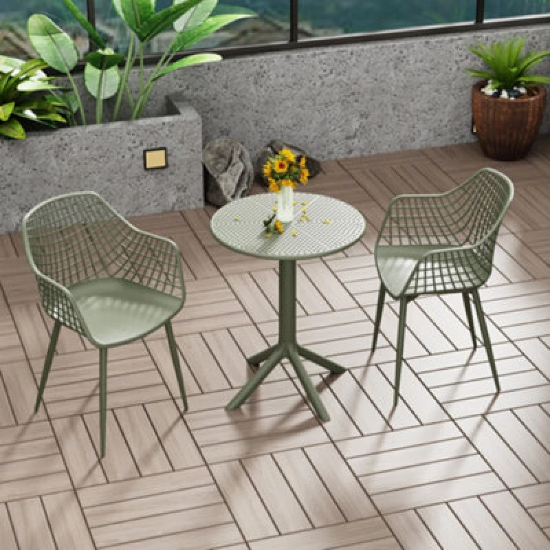 Image of Core Products Rimini 3 Piece Lattice Bistro Table & 2 Armchair Set, Outdoor Grade, Moss Green GRDTC102-MG