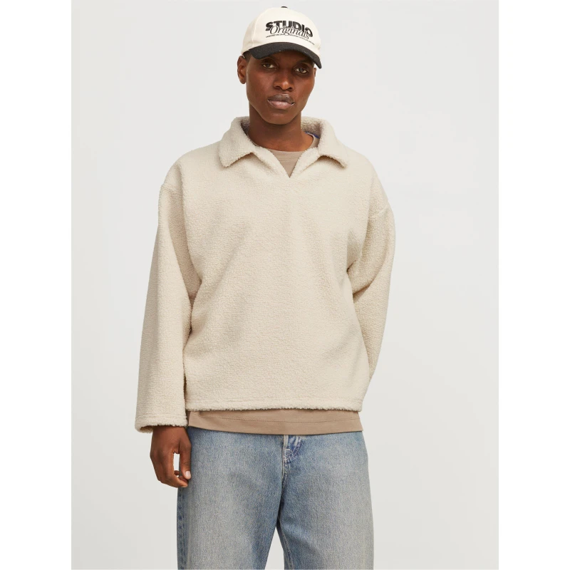 Image of Jack and Jones Mens Teddy Crew Neck Jumper Oatmeal male S