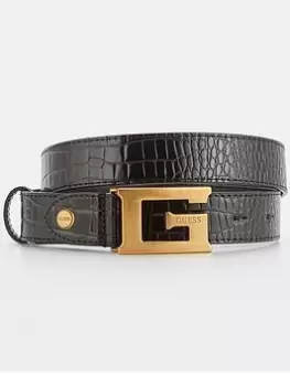 Image of Guess Raffie G Logo Mock Croc Belt, Black, Size S, Women