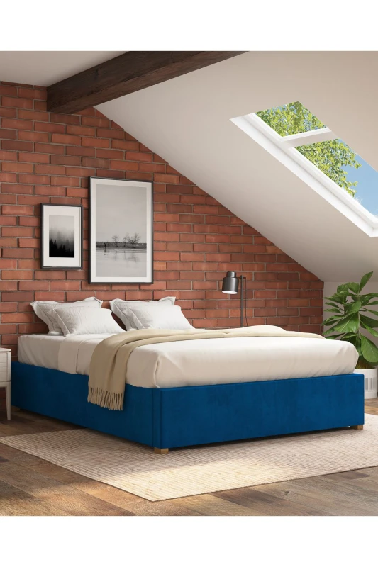 Image of Aspire Furniture Aspire Platform Ottoman Bed, Flat Packed Frame, Plush Navy, Size Single MFP111291