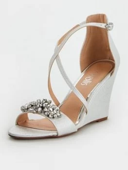 Image of Wallis Jewelled Front Strap Wedge - White, Size 7, Women