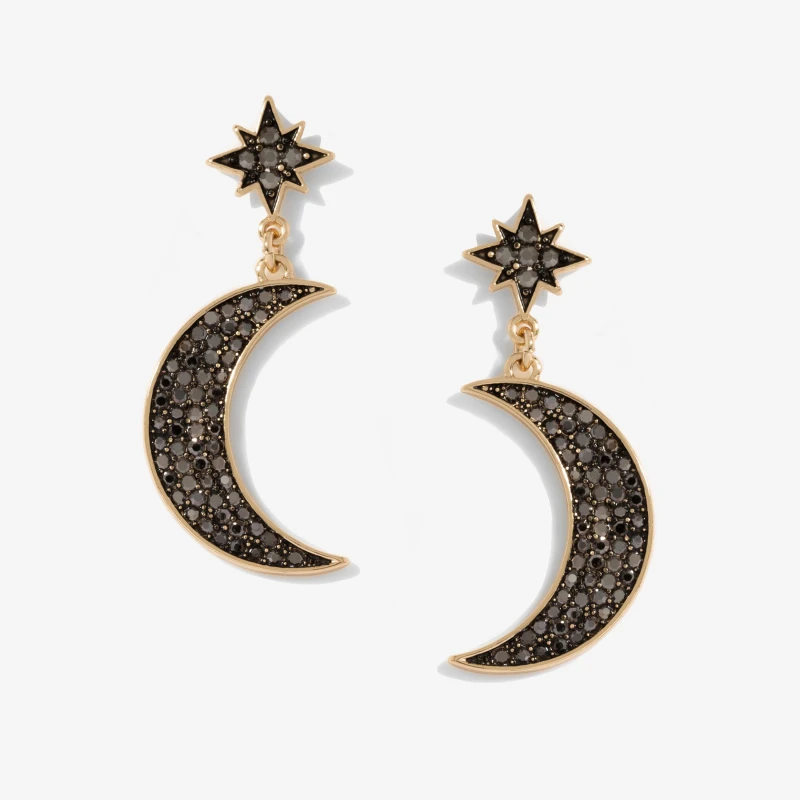 Image of Mood Gold Black Star And Moon Drop Earrings Jewellery Sets One Size Gold 42515510000
