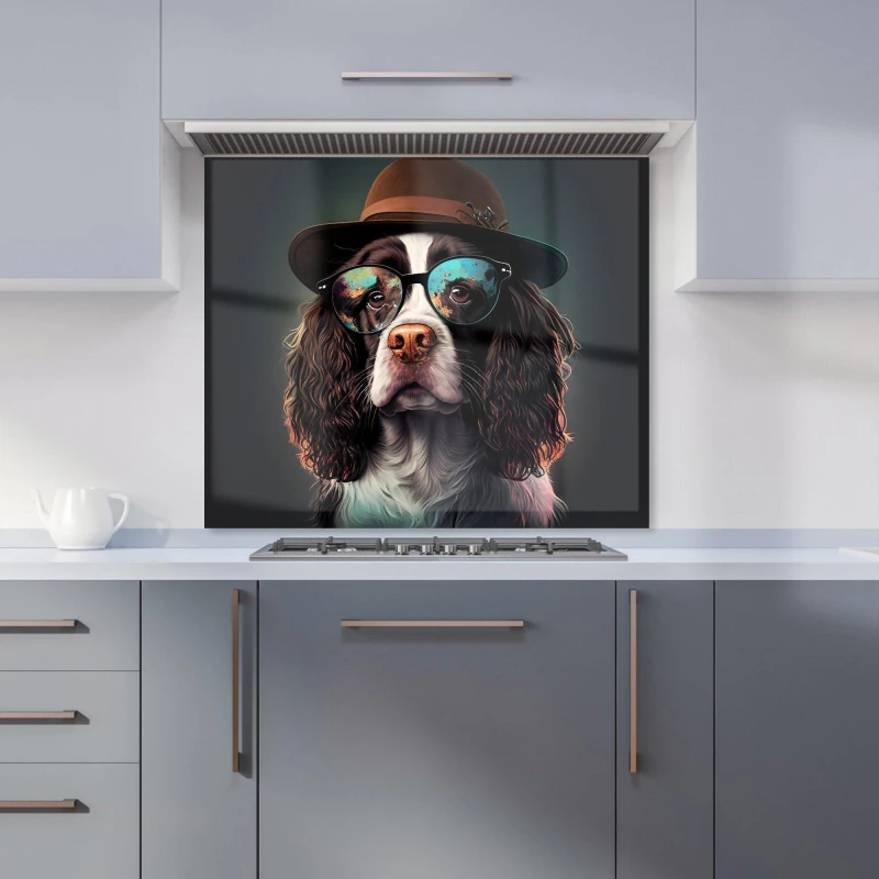 Image of Warren Reed - Designer Springer Spaniel Dog Splashart Kitchen Splashback Size: 700mm x 650mm Multicolor Unisex 700mm x 650mm