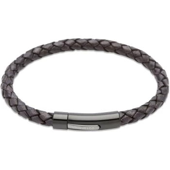 Image of Unique & Co. Antique Black Leather Bracelet with Steel Clasp Black Gunmetal I.P Plating