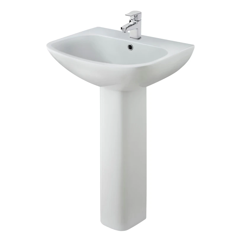 Image of Balterley Soft Square 1 Tap Hole Basin Full Pedestal 545mm White