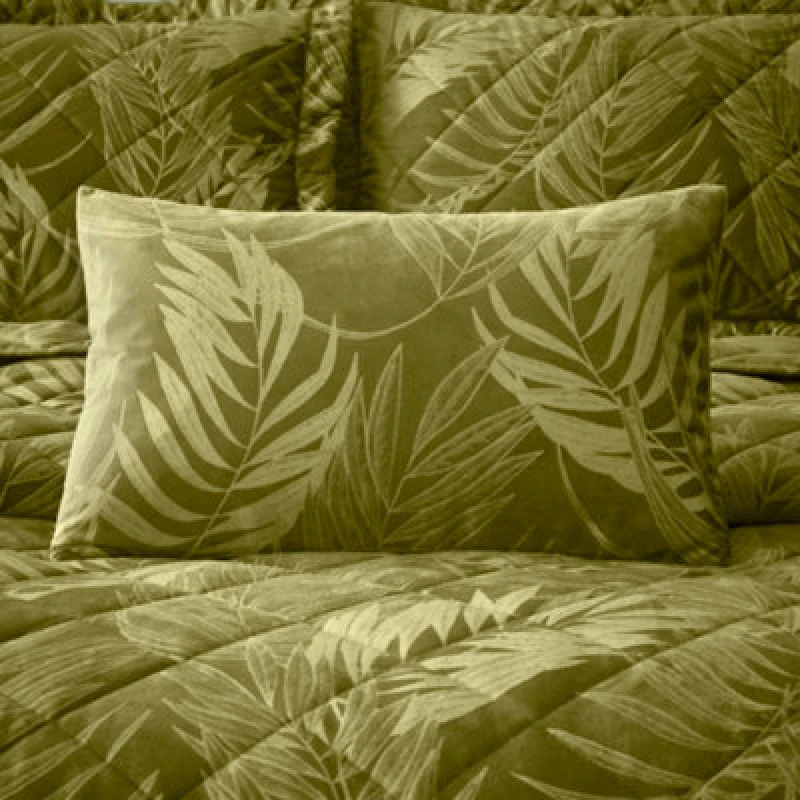Image of Portfolio Home Woburn Botanical Leaf Olive Rectangular Filled Boudoir Cushion Pillow Bed Sofa 32 X 50Cm