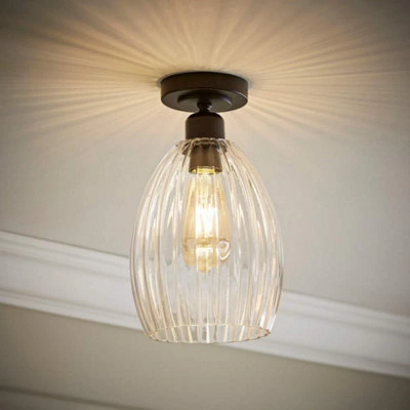 Image of ValueLights ValueLights Cheltenham Clear Ribbed Glass Dome Flush Ceiling Light in Black One Size Unisex 5016529274667